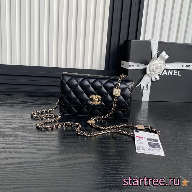 Chanel Clutch with Chain Lambskin Gold-Tone Metal Black-11×18×5.5cm - 1