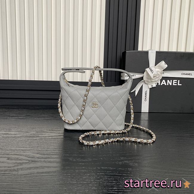 Chanel 25C Gray Caviar Hobo Clutch- 21.5×19×6cm - 1