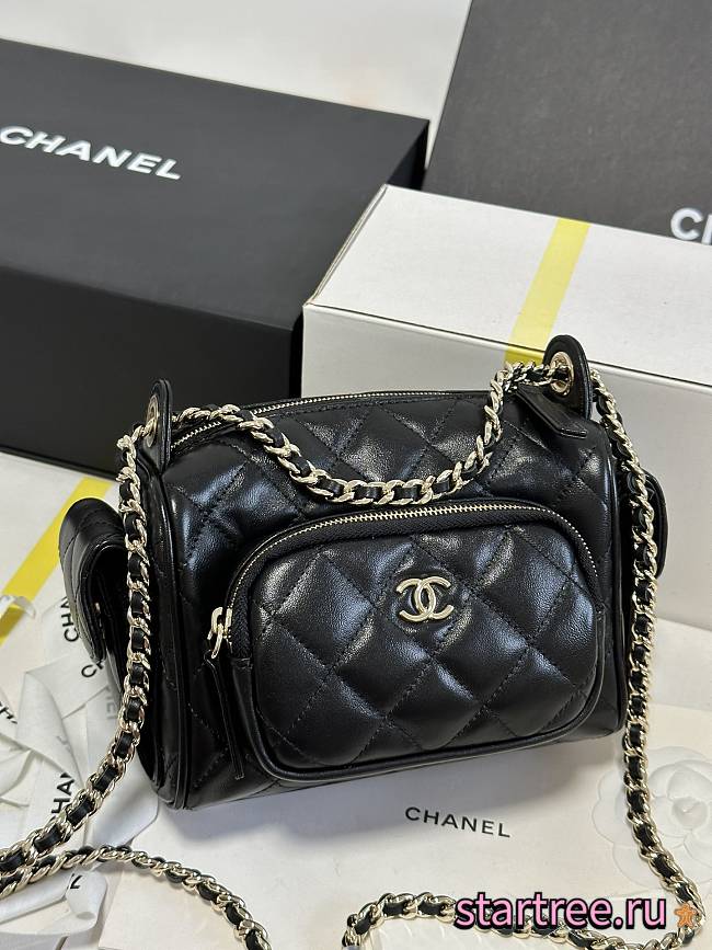 Chanel Small Camera Case Shiny Crumpled Lambskin & Gold-Tone Metal Black - 1