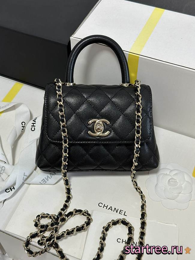 Chanel Mini flap bag with top handle Grained calfskin black - 1