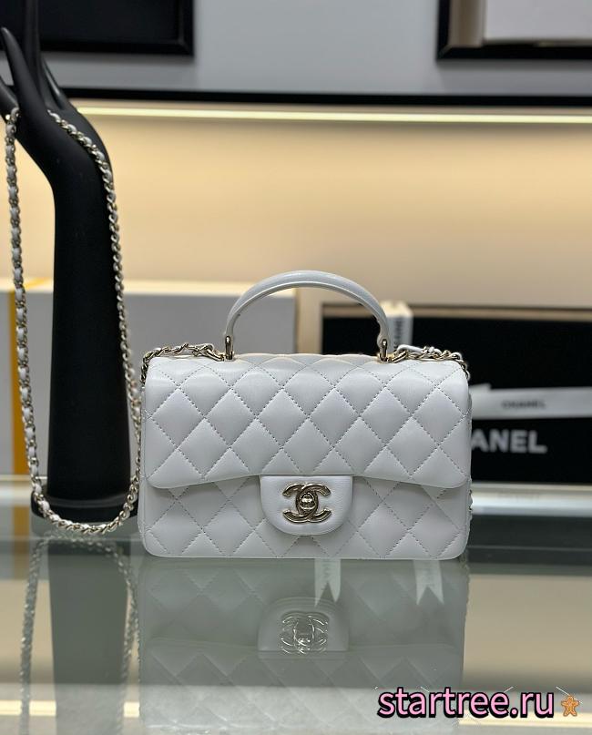 Chanel Mini flap bag with top handle Lambskin White-20*12*6cm - 1