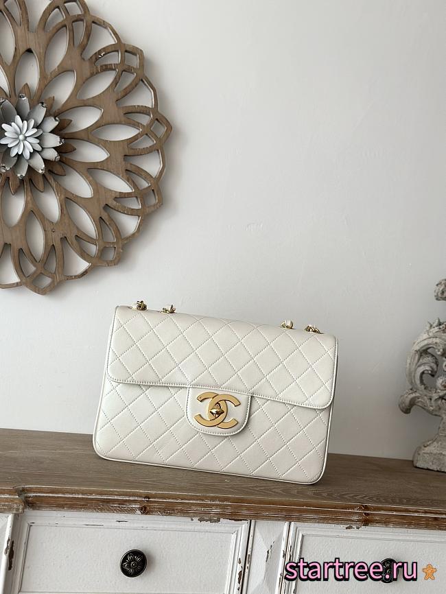Chanel Assic Flap Bag White-30*21*8cm - 1