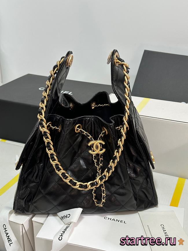 Chanel 25C Hobo In Shiny LeatherBlack-30*26*14CM - 1