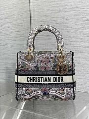 Dior Medium Lady D-Lite Bag Latte Embroidery with Multicolor-24cm - 3