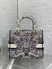 Dior Medium Lady D-Lite Bag Latte Embroidery with Multicolor-24cm - 2