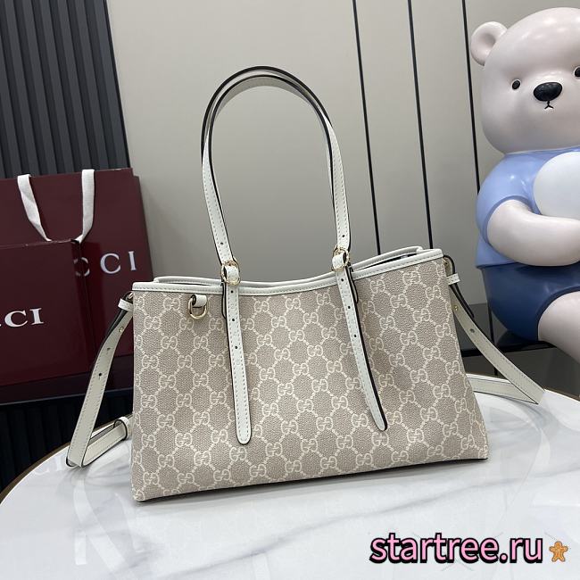 Gucci Emblem medium tote bag beige and white-30cm - 1