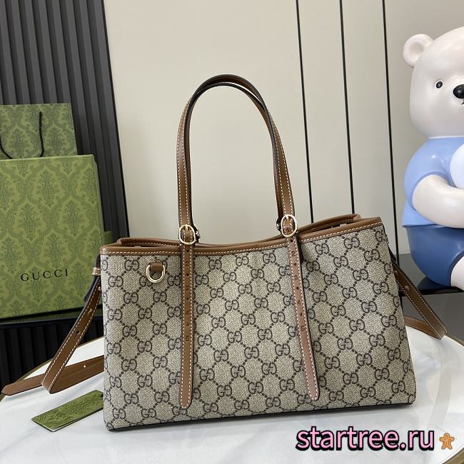 Gucci Emblem medium tote bag beige and Dark brown-30cm - 1