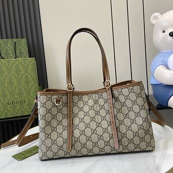 Gucci Emblem medium tote bag beige and Dark brown-30cm