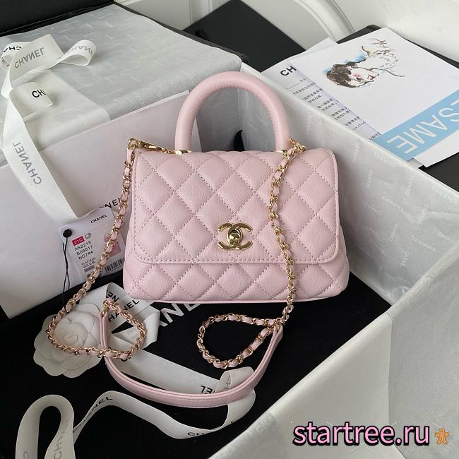 Chanel Mini flap bag with top handle Grained calfskin Pink-13*19*9cm - 1