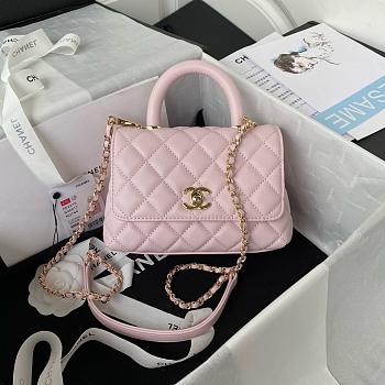 Chanel Mini flap bag with top handle Grained calfskin Pink-13*19*9cm