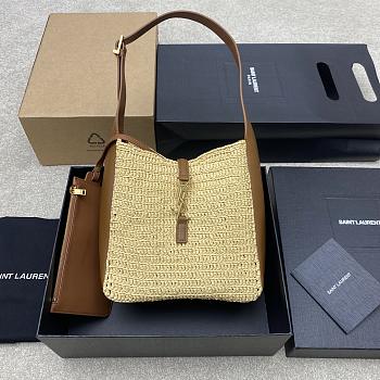 YSL Saint Lauren LE 5 À 7 supple small in raffia and leather-22*22*10cm