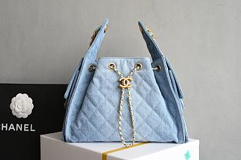 CHANEL 25 Medium Handbag Washed Denim & Gold-Tone Metal Blue