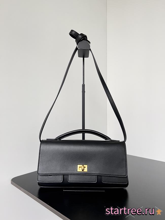 Balenciaga Women's Bel Air Small Clutch On Strap in Black-26.9x13.9x5.3cm - 1