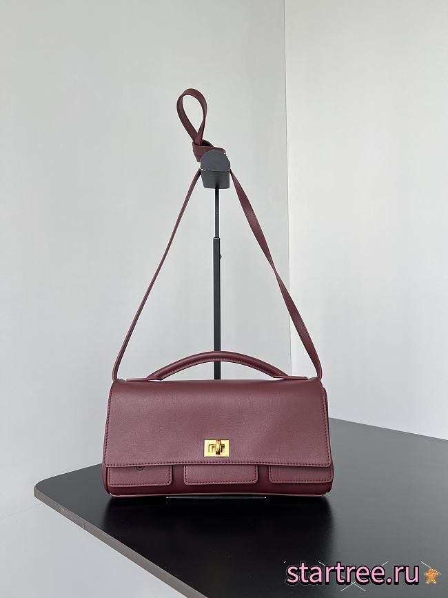 Balenciaga Women's Bel Air Small Clutch On Strap in Dark Burgundy-26.9x13.9x5.3cm - 1