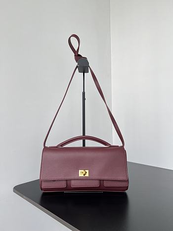 Balenciaga Women's Bel Air Small Clutch On Strap in Dark Burgundy-26.9x13.9x5.3cm
