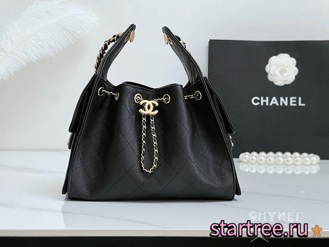 Chanel 25C Hobo In Calfskin Leather Black-30*26*14CM - 1