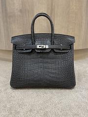 Hermes Birkin 25 Matte Black Crocodile Silver Hardware - 1