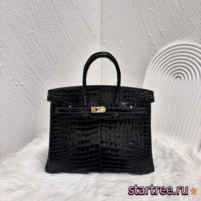 Hermes Birkin 25 Patent Black Crocodile Gold Hardware - 1