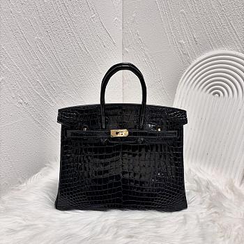 Hermes Birkin 25 Patent Black Crocodile Gold Hardware