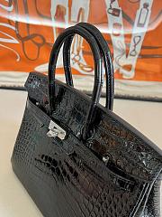 Hermes Birkin 25 Patent Black Crocodile Silver Hardware - 5