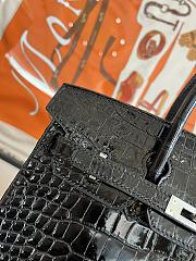 Hermes Birkin 25 Patent Black Crocodile Silver Hardware - 3