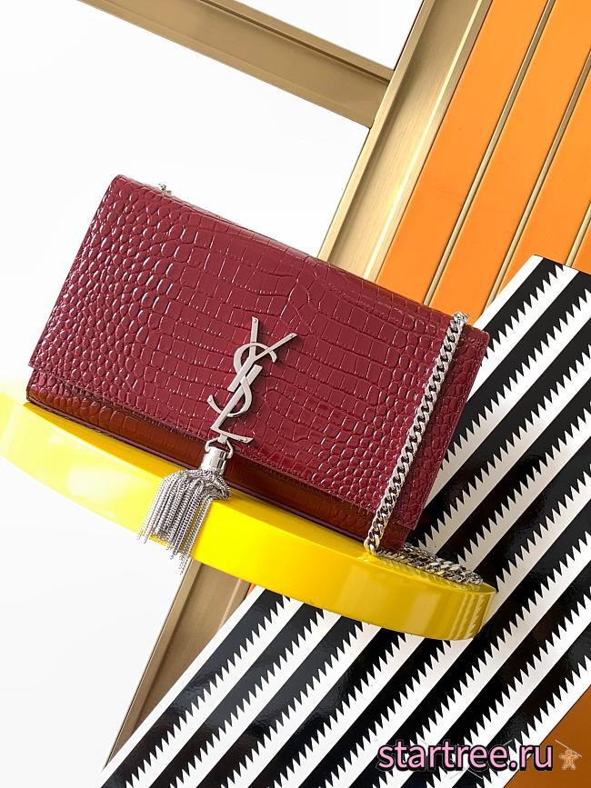 YSL Saint Lauren Monogram Kate in embossed crocodile shiny leather Burbundy - 1