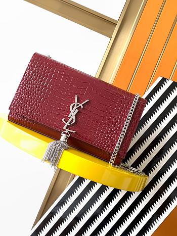 YSL Saint Lauren Monogram Kate in embossed crocodile shiny leather Burbundy