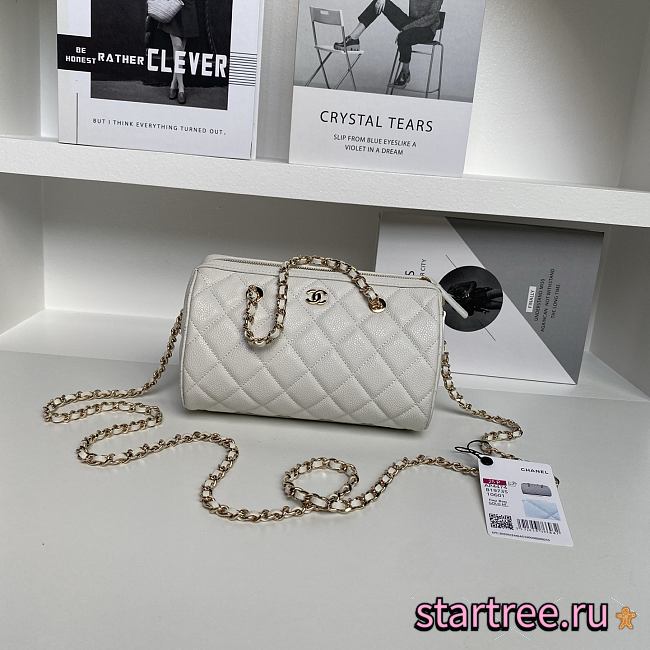 Chanel Boston Chain Bag Caviar White-11.5*18.5*11cm - 1