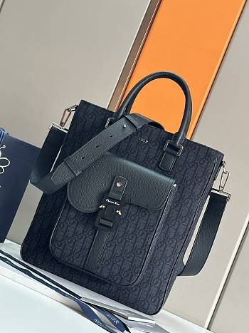 Dior Saddle Tote Bag Black Oblique Jacquard -32x36x13.5cm