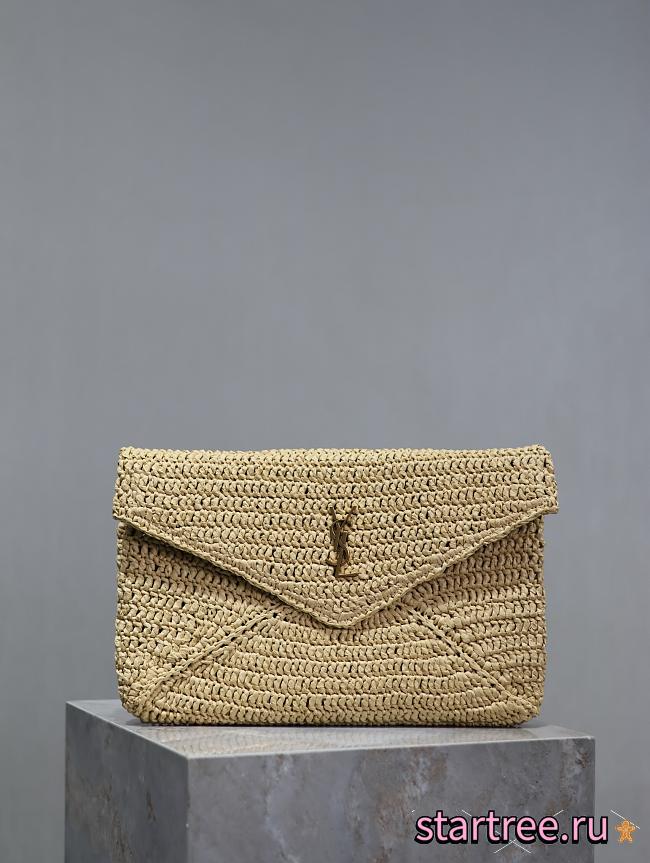 YSL Cassandre Large Envelope Pouch in Raffia-29.5 x 18 x 4.5 cm - 1