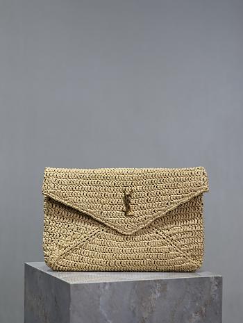 YSL Cassandre Large Envelope Pouch in Raffia-29.5 x 18 x 4.5 cm
