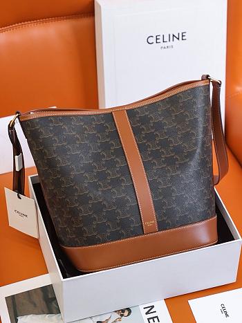 Celine Medium Bucket IN Triomphe Canvas and calfskin-33×27×17cm