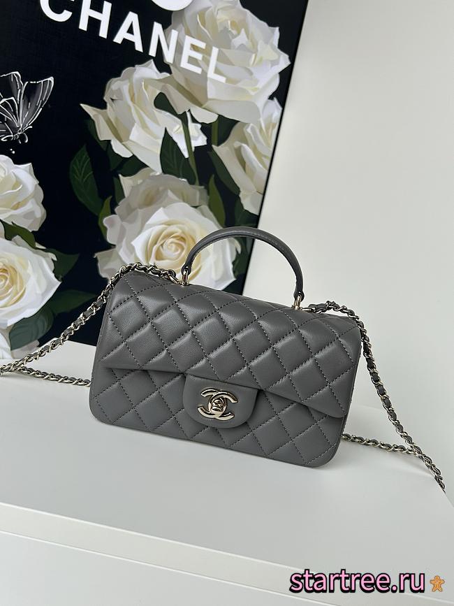 CHANEL Lambskin Quilted Mini Top Handle Bag Grey-20cm - 1