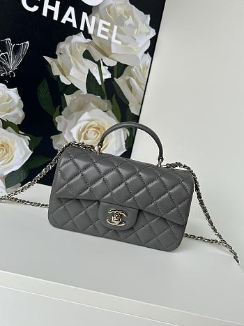 CHANEL Lambskin Quilted Mini Top Handle Bag Grey-20cm