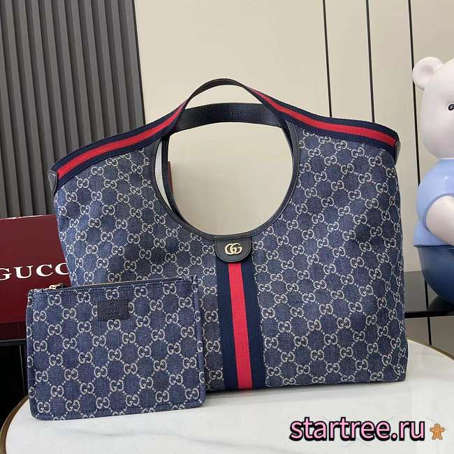 Gucci Giglio large tote bag blue and white GG denim-40x47x16cm - 1