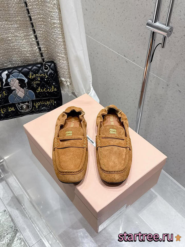 Miu Miu Oak Ruches Suede Loafers  - 1