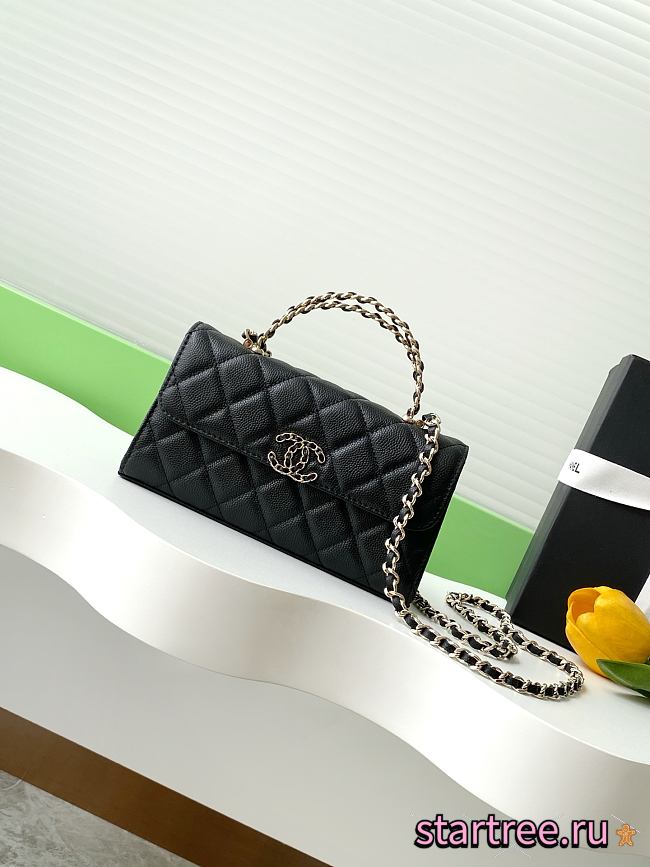 Chanel 25S Chain Shoulder Flap Phone Case Black Leather-10x18x4.5cm - 1