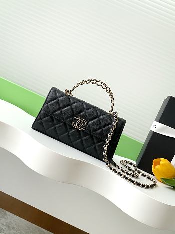 Chanel 25S Chain Shoulder Flap Phone Case Black Leather-10x18x4.5cm