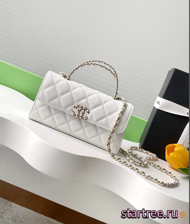 Chanel 25S Chain Shoulder Flap Phone Case White Leather-10x18x4.5cm - 1