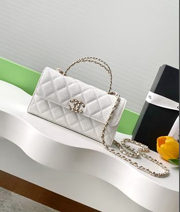 Chanel 25S Chain Shoulder Flap Phone Case White Leather-10x18x4.5cm
