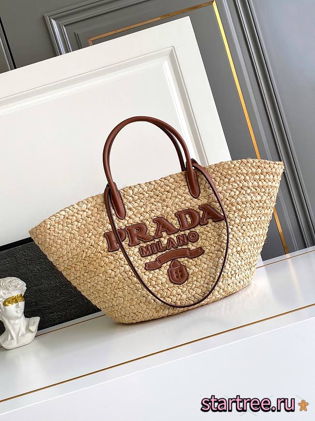 Prada Large raffia and leather shopping bag-25x25x15cm - 1