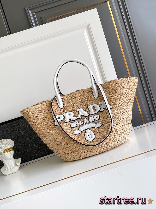 Prada Large raffia and leather shopping bag White-25x25x15cm - 1