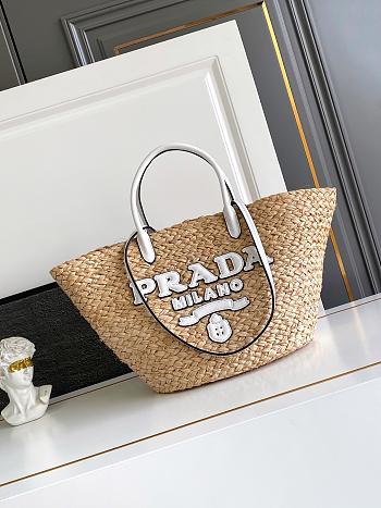 Prada Large raffia and leather shopping bag White-25x25x15cm