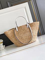 Prada Large raffia and leather shopping bag White-25x25x15cm - 4