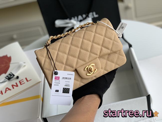 CHANEL Classic Double Flap Mini Shoulder Bag apricot Caviar-20cm - 1