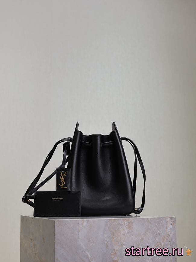 YSL Leather Bucket Bag Black-18×24×7cm - 1