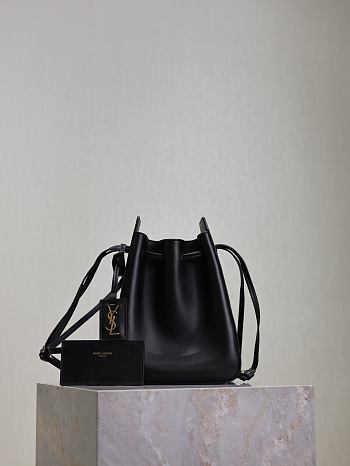 YSL Leather Bucket Bag Black-18×24×7cm