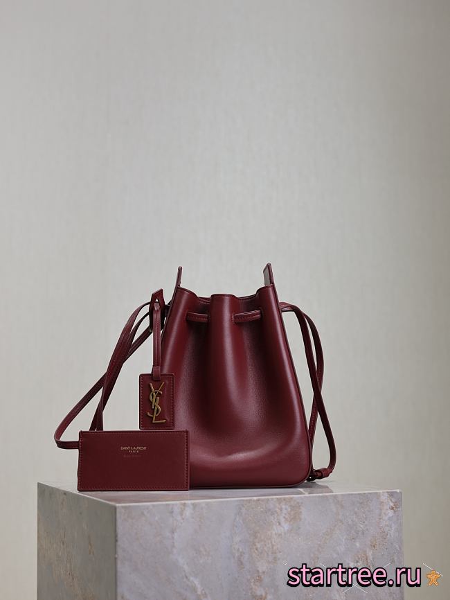 YSL Leather Bucket Bag Red-18×24×7cm - 1