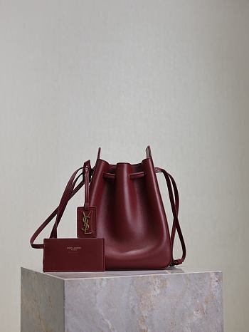 YSL Leather Bucket Bag Red-18×24×7cm