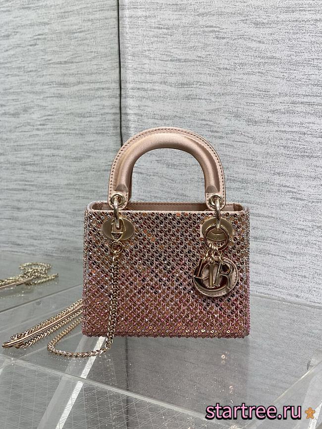 DIOR Metallic Satin Celestial Bead Embroidery Cannage Mini Lady Dior Pink - 1